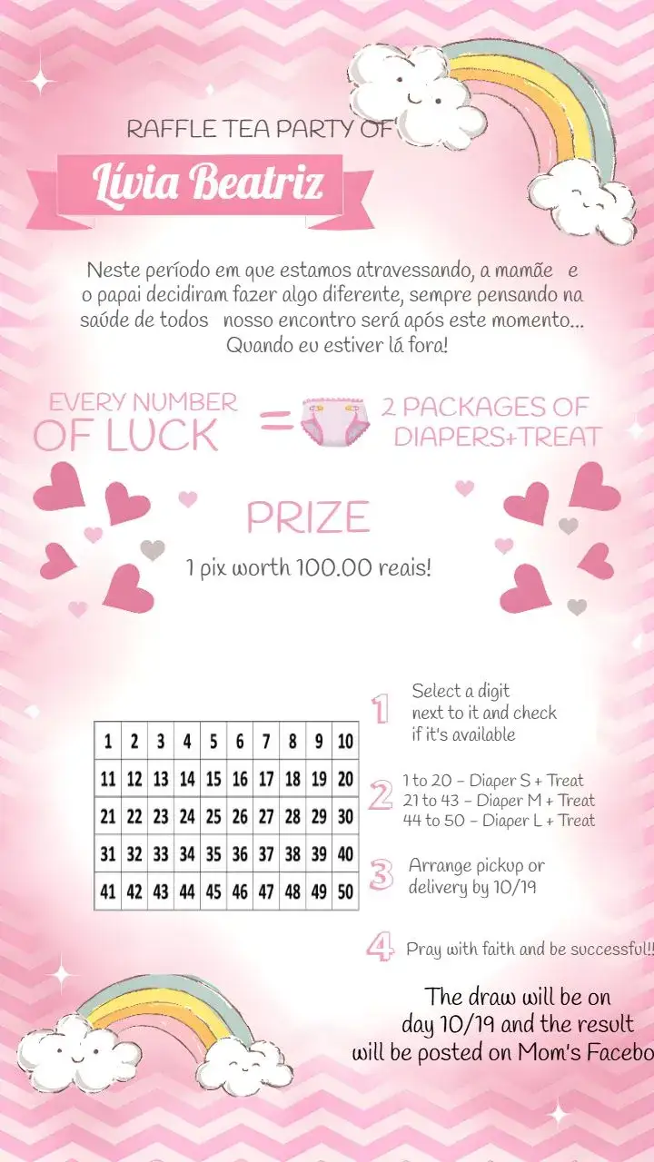 Invitation Tea Raffle Rain of Love Numbers – Raffle Tea theme cute, delicate, modern, pastel, childish