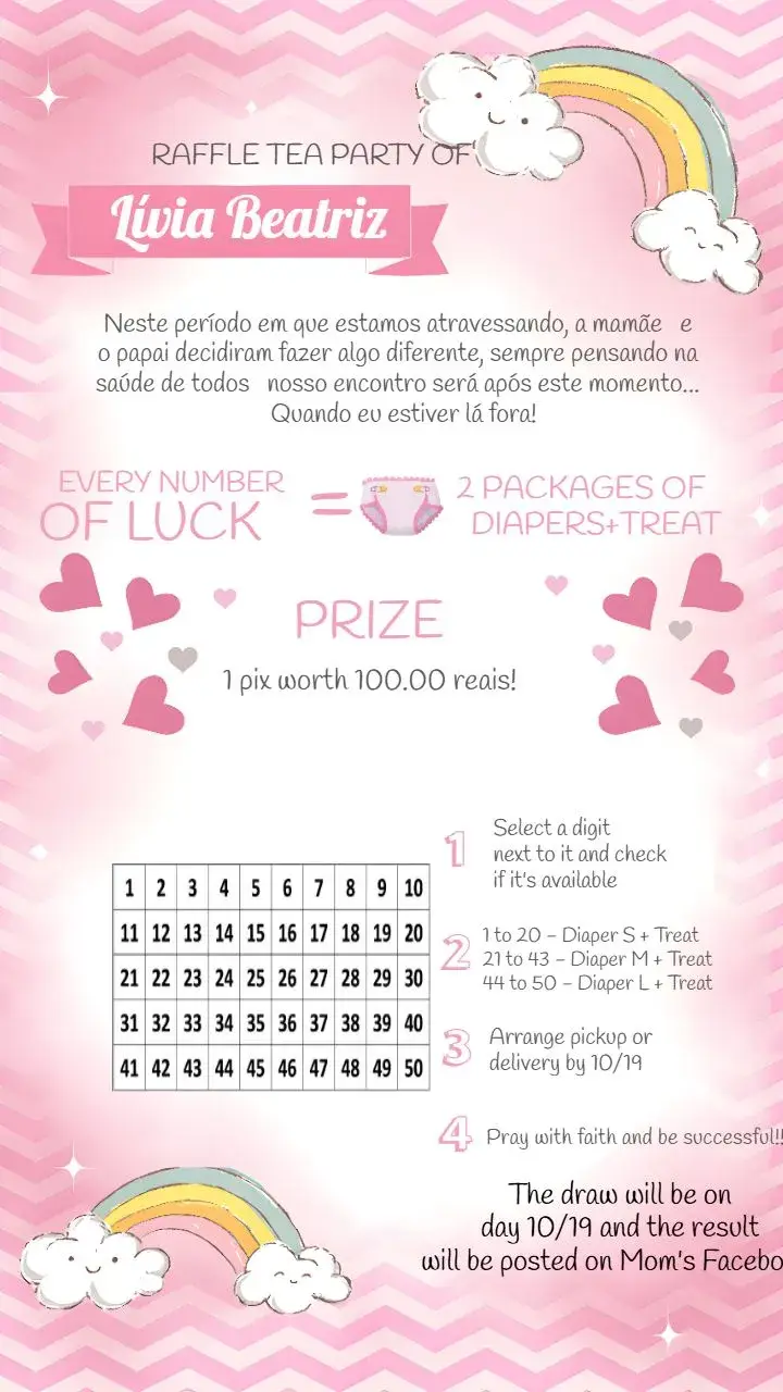 Tea Raffle Rain of Love Numbers invitation