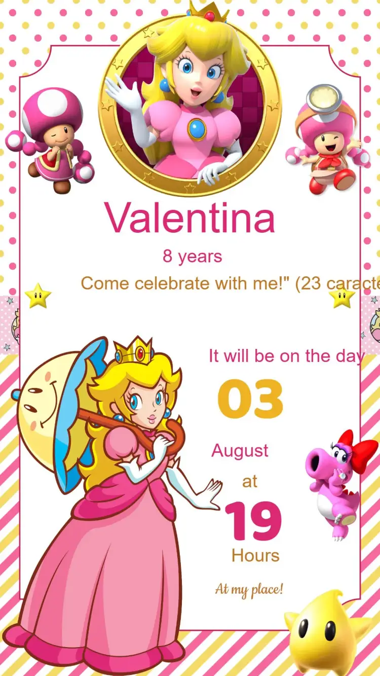 Princess Peach Birthday Invitation