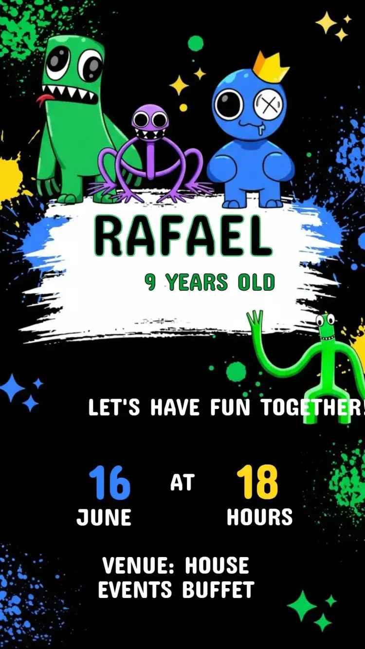 Invitation Rainbow friend Birthday Invitation – Kids' Birthday Party theme colorful, fun, playful, modern, childlike