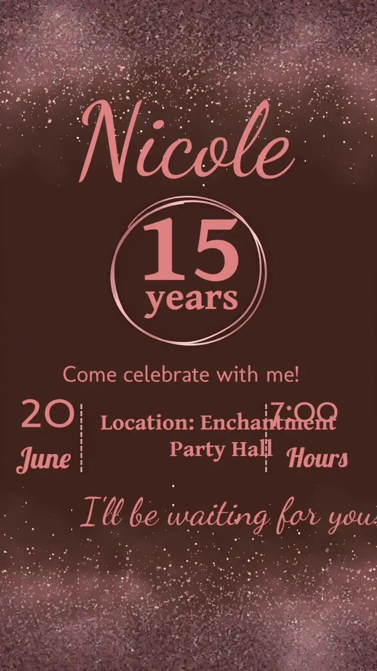 Invitation 15 Years Glitter Rose – Sweet 15 theme glitter, rosé, black, modern, elegant, chic