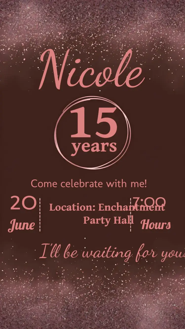 15 Years Glitter Rose invitation