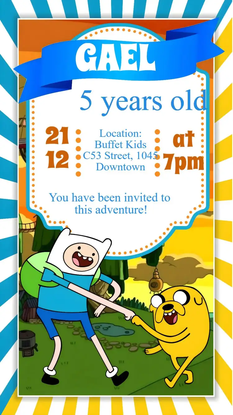 Invitation Adventure Time – Kids' Birthday Party theme colorful, fun, playful, themed, childlike