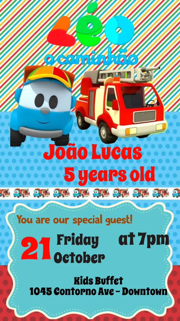 Invitation Léo the Truck – Card theme colorful, childlike, playful, fun, themed, lively