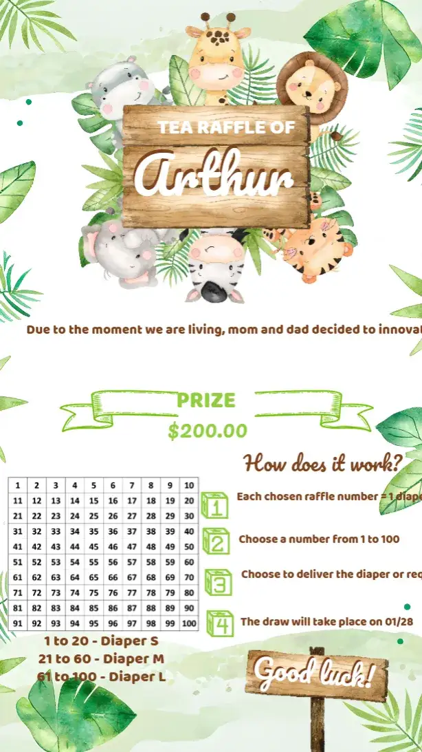 Invitation Safari Raffle Tea – Most searched for theme safari, forest, animals, colorful, fun, natural