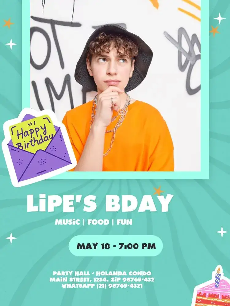 Invitation With Fun Clear Teen Photo – Kids' Birthday Party theme modern, fun, colorful, Young, clear, vibrant