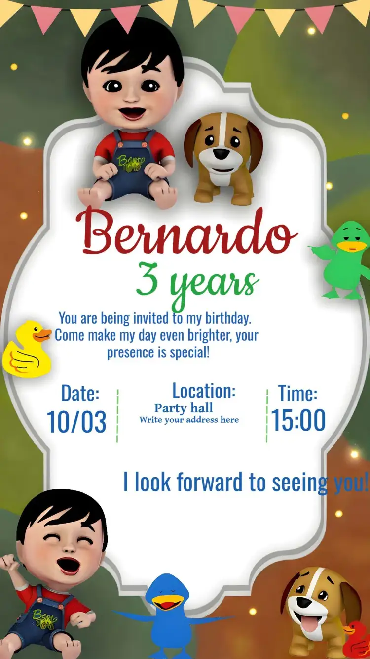 Invitation Bento And Totó Amarelinho – Most searched for theme colorful, childlike, animals, vibrant, fun, nature