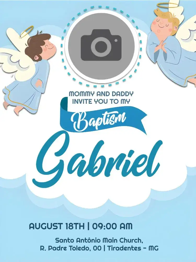 Invitation Baptism With Boy Photo – Baptism theme blue, little angels, childish, modern, tender, minimalist