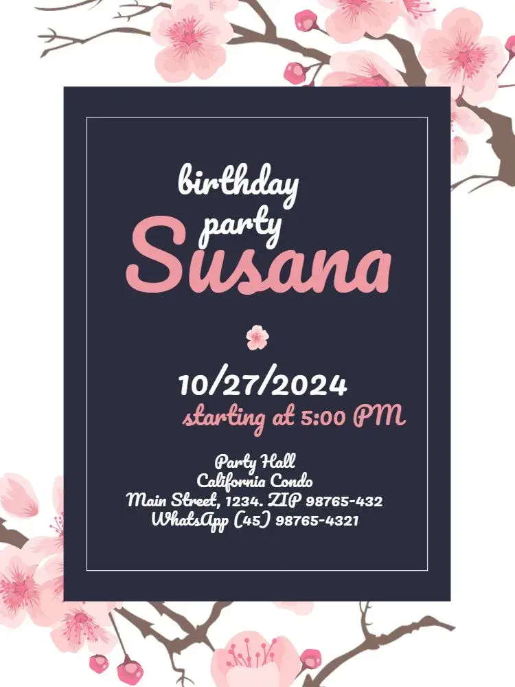 Blue Sakura Cherry Blossom Flower invitation
