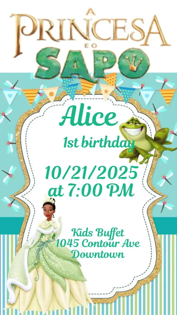 Invitation The Princess and the Frog – Kids' Birthday Party theme vibrant colors, playful graphic elements, childlike style, modern style, fairy tale theme