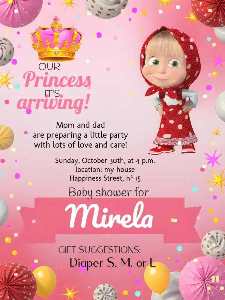 Masha And The Bear Pink Diaper Party invitation