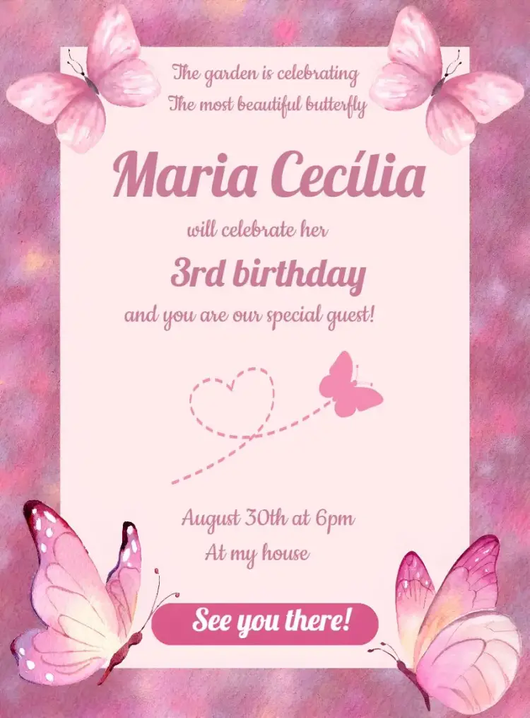Enchanted Garden - Watercolor Pink Butterfly Kids invitation