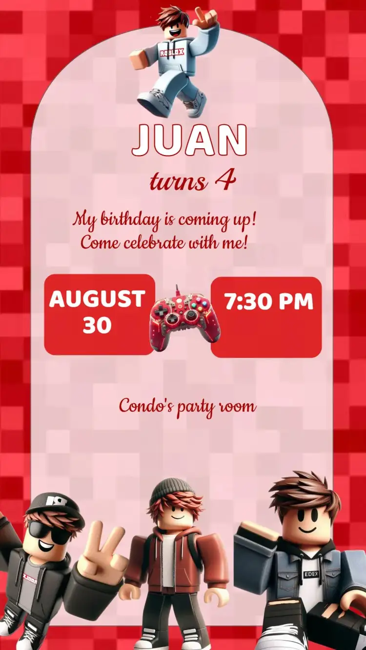 Invitation Roblox Birthday Invitation – Kids' Birthday Party theme colorful, modern, fun, games, fantasy, childish