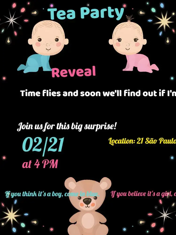 Invitation For Bear Baby Gender Reveal Party – Gender Reveal theme cute, colorful, animal illustrations, modern, fun