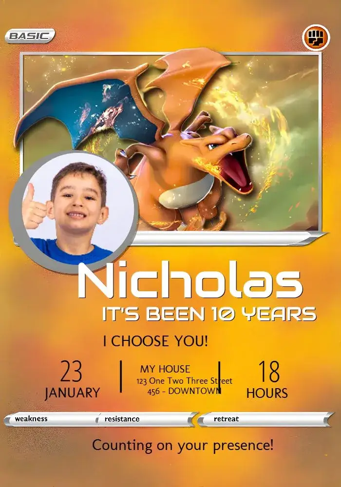 Pokemon Card With Charizard Photo invitation