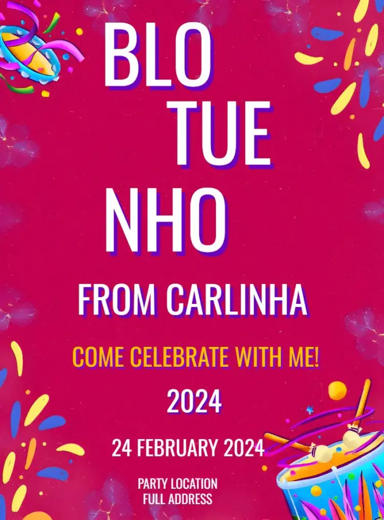 Invitation Bloquinho Carnival Carnavrau – Commemorative Dates theme carnival, colorful, fun-filled, festive, themed