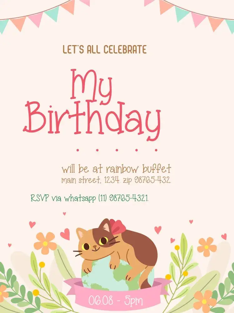 Floral Cat Female invitation