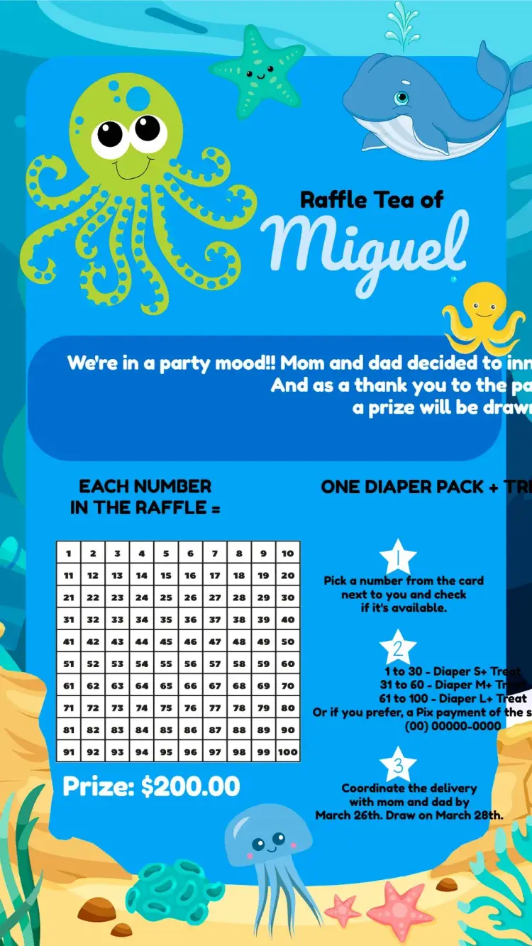 Blue Underwater Tea Raffle invitation