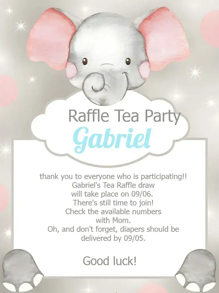 Invitation Reminder Elephant Baby Shower Raffle – Raffle Tea theme safari, minimalist, fun, blue and gray, childish, modern