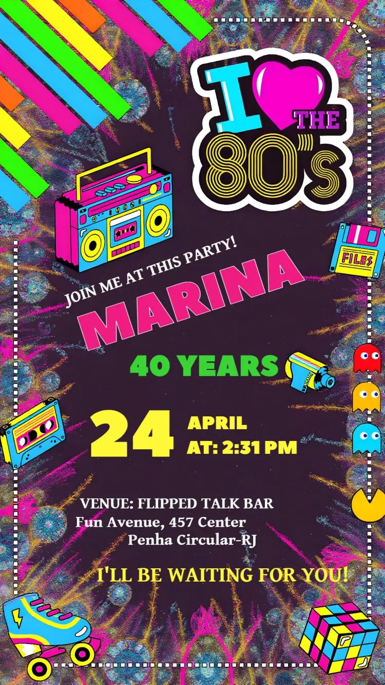 Invite Colorful 80s Party editable and customizable