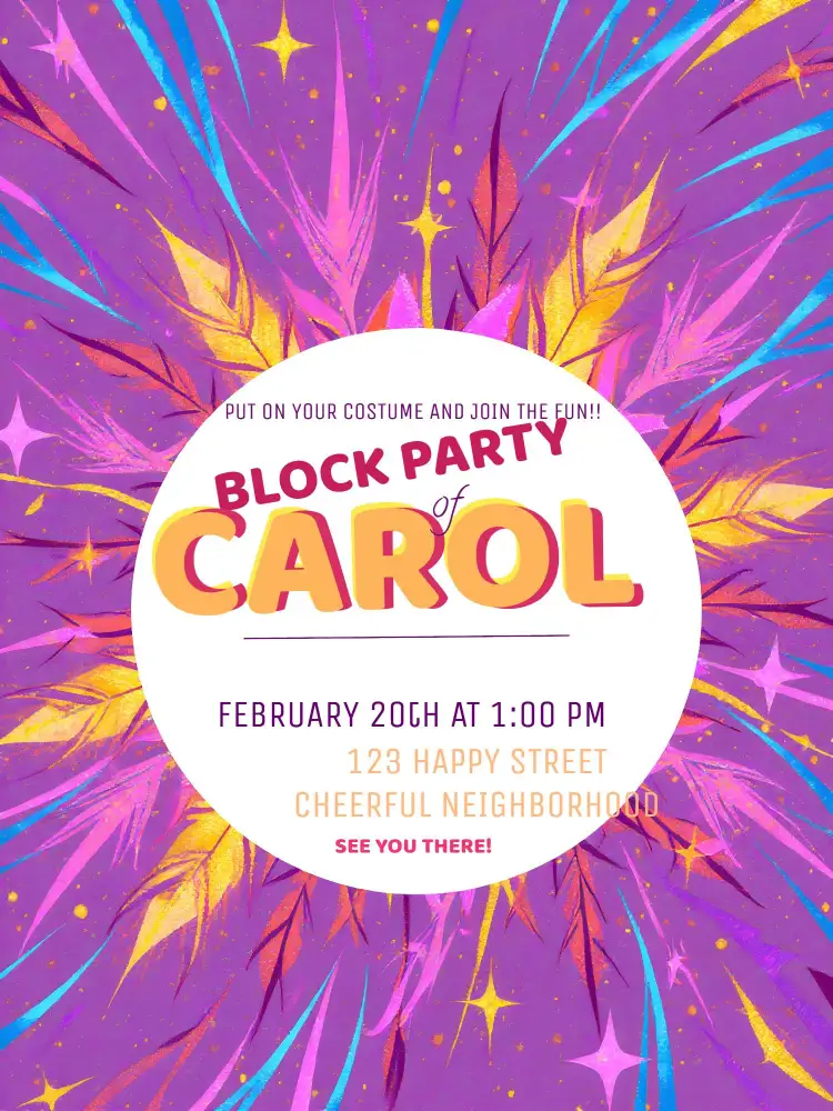 Invitation Carnival Block Party – Commemorative Dates theme colorful, festive, playful, vibrant, tropical