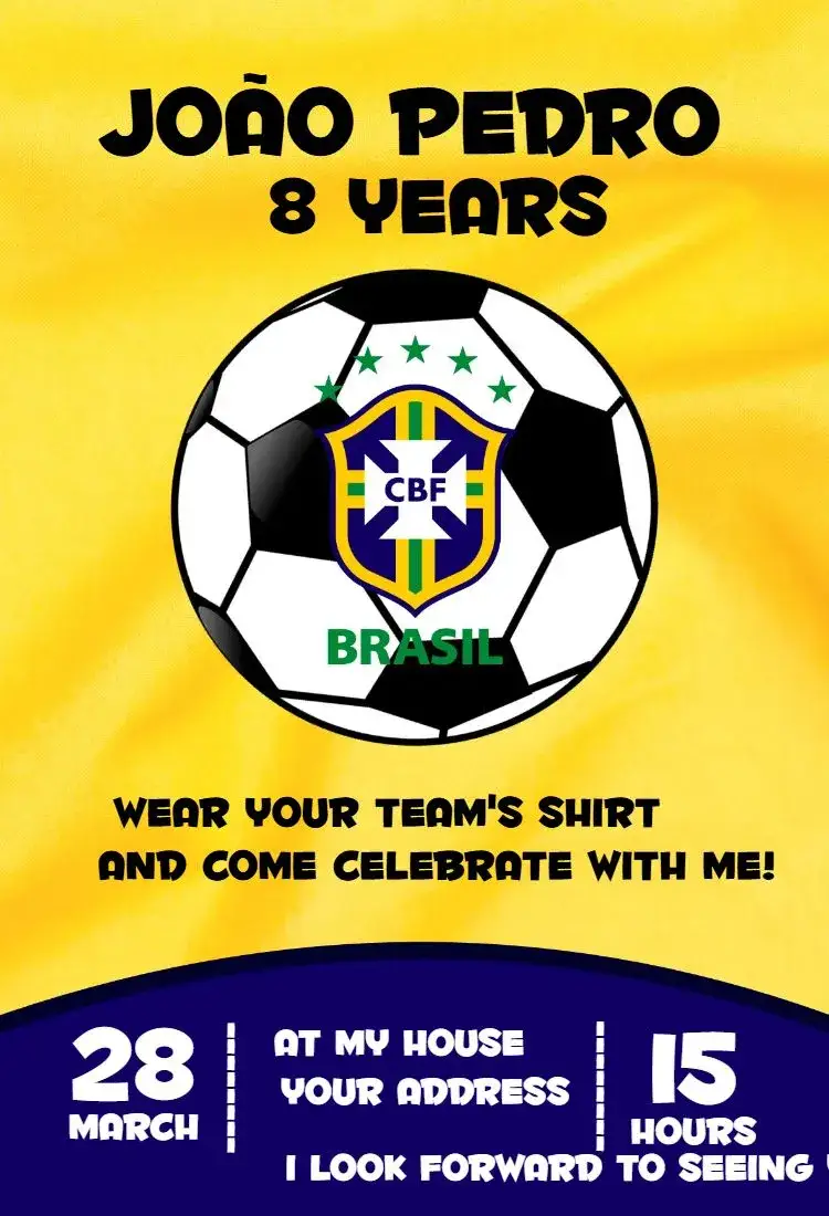 Invitation World Cup 2 – Birthday theme soccer, Brazilian, colorful, fun-filled, themed, children's