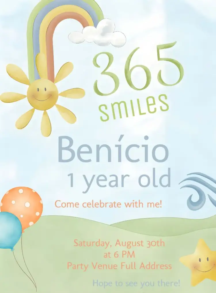 Invitation 365 Smiles Watercolor – Commemorative Dates theme watercolor, soft colors, childlike, cheerful, fun illustrations, modern