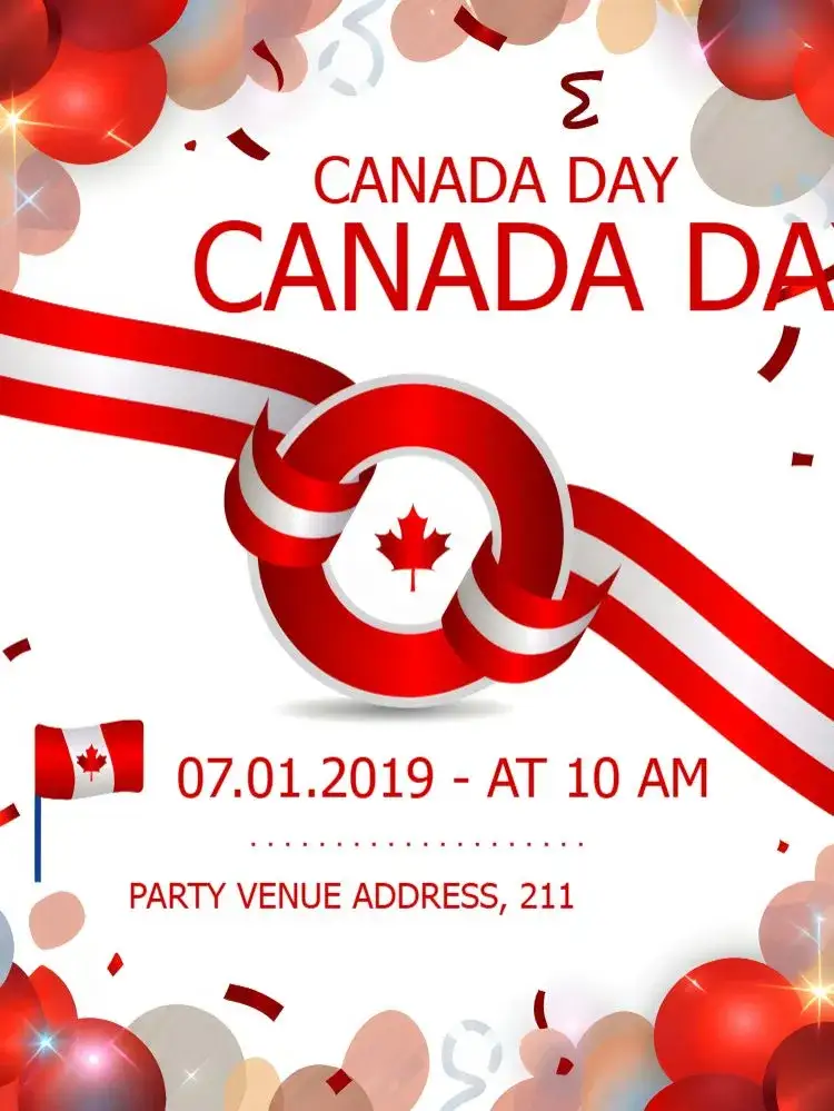 Invitation Canada Day Holiday – Commemorative Dates theme red and white, Canadian nature, minimalist, modern, vintage, colorful
