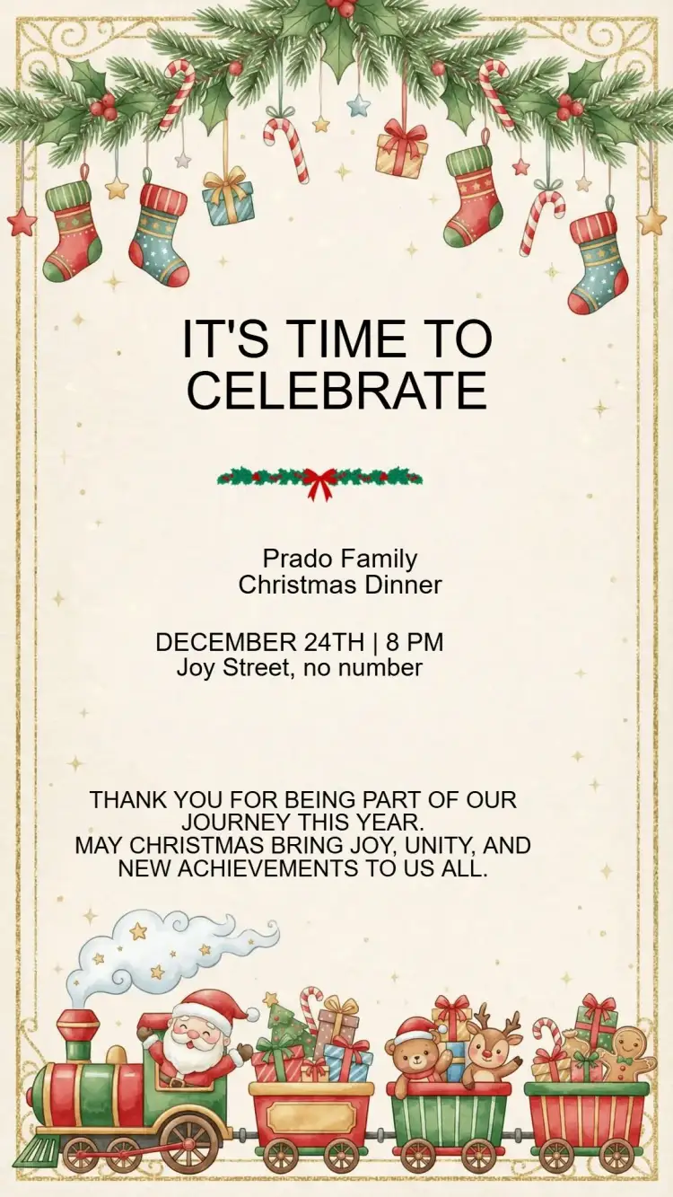 Invitation Christmas Party Invitation – Commemorative Dates theme red and green, Christmas floral, minimalist, vintage, modern, golden