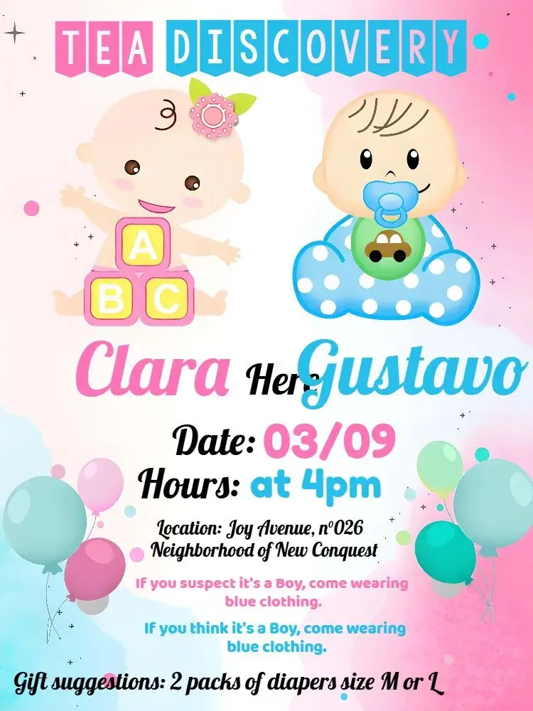 Boy and Girl Diaper Reveal Tea Party invitation