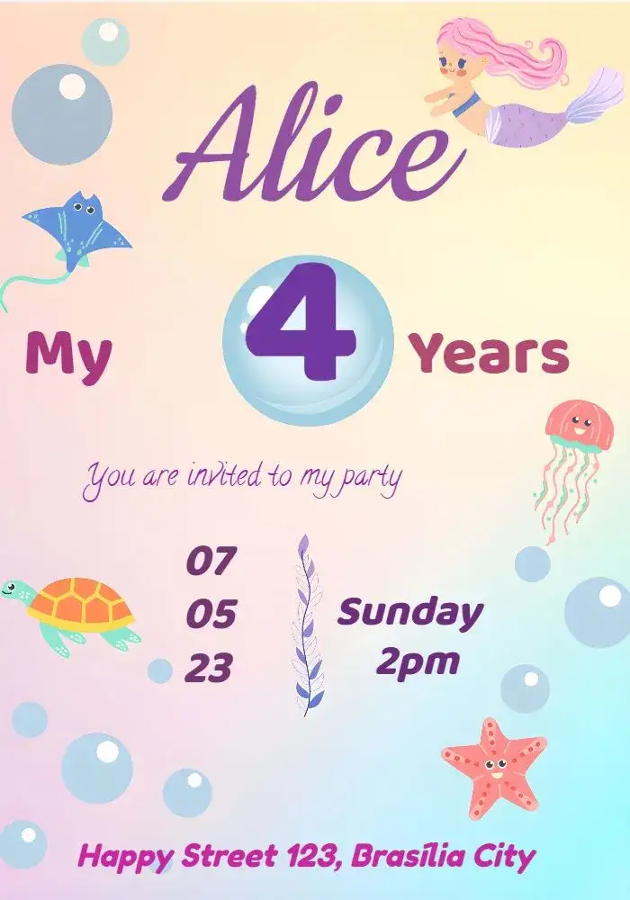 Invitation Mermaid Background – Kids' Birthday Party theme blue, navy blue, fancy, playful, colorful, themed