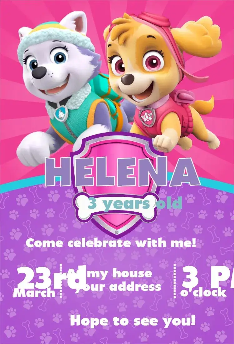 Invite Paw Patrol Girl 5 editable and customizable