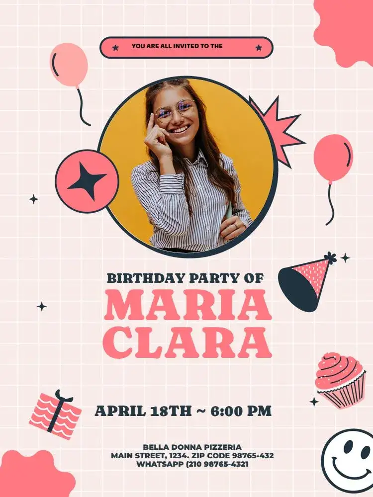 Invitation S With Photo Young Female Pink Meeting – Kids' Birthday Party theme light pink, youthful, feminine, fun, colorful, modern