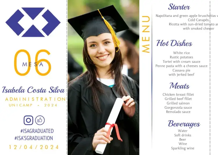 Invitation Menu Triangle Graduation Administration With Photo Course – Graduation theme modern, elegant, minimalist, colorful, sophisticated, triangular