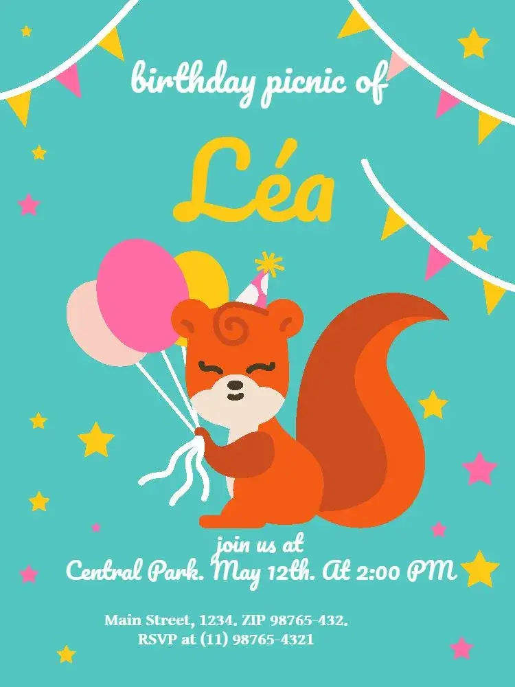 Green Little Fox invitation