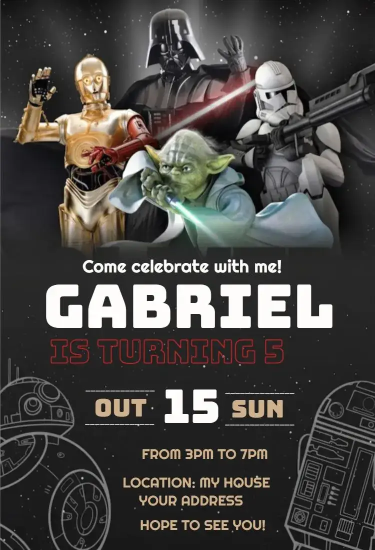 Invitation Star Wars 1 – Kids' Birthday Party theme galactic, futuristic, colorful, sci-fi, bright, themed