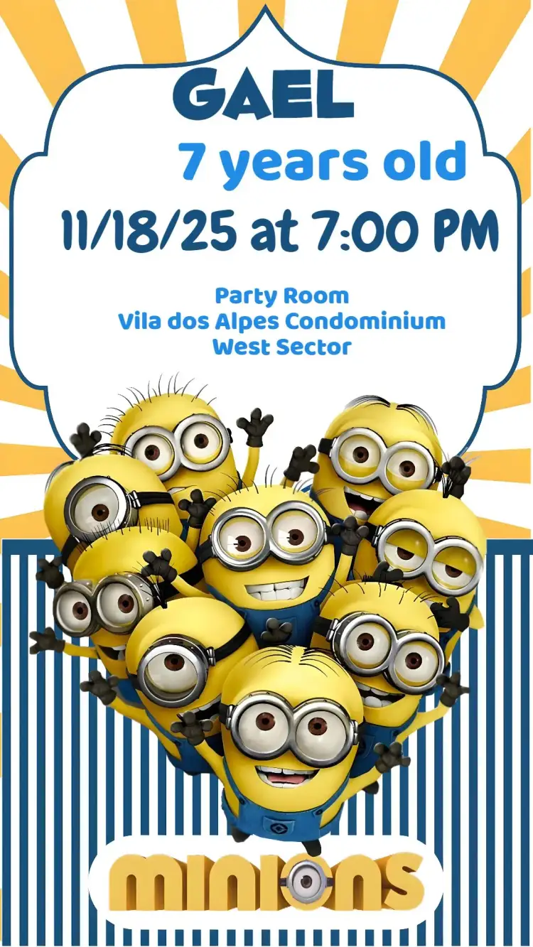 Invitation Minions – Kids' Birthday Party theme colorful, fun, themed, lively, playful, childish