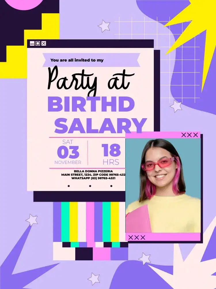 Invitation S With Photo Young Female Purple Girl – Kids' Birthday Party theme modern, youthful, feminine, purple, collage, fun