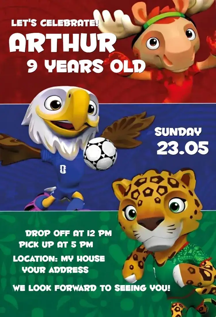 Invitation World Cup 10 – Birthday theme sporty, colorful, fun, modern, youthful