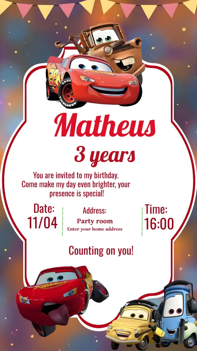 Lightning McQueen White Cars invitation