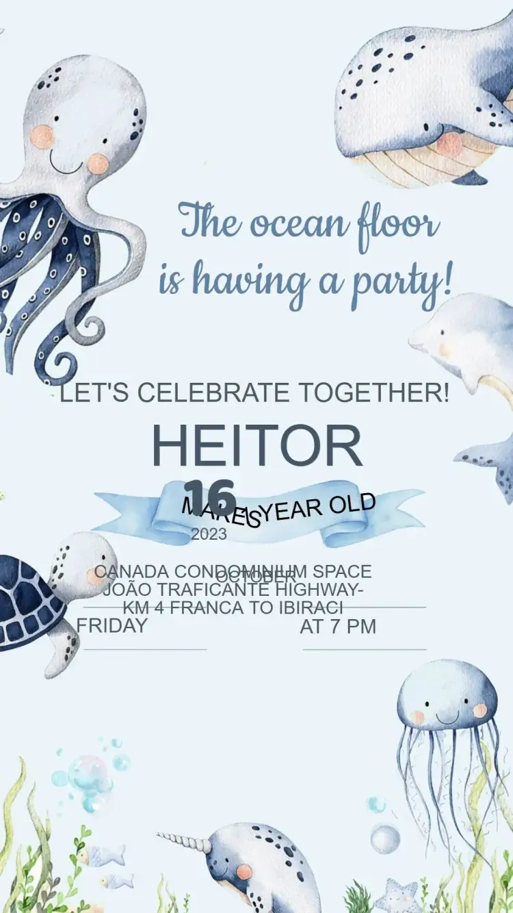 Invitation Under the Sea Birthday Invitation – Kids' Birthday Party theme aquamarine, colorful, navy blue, playful, fun, vibrant