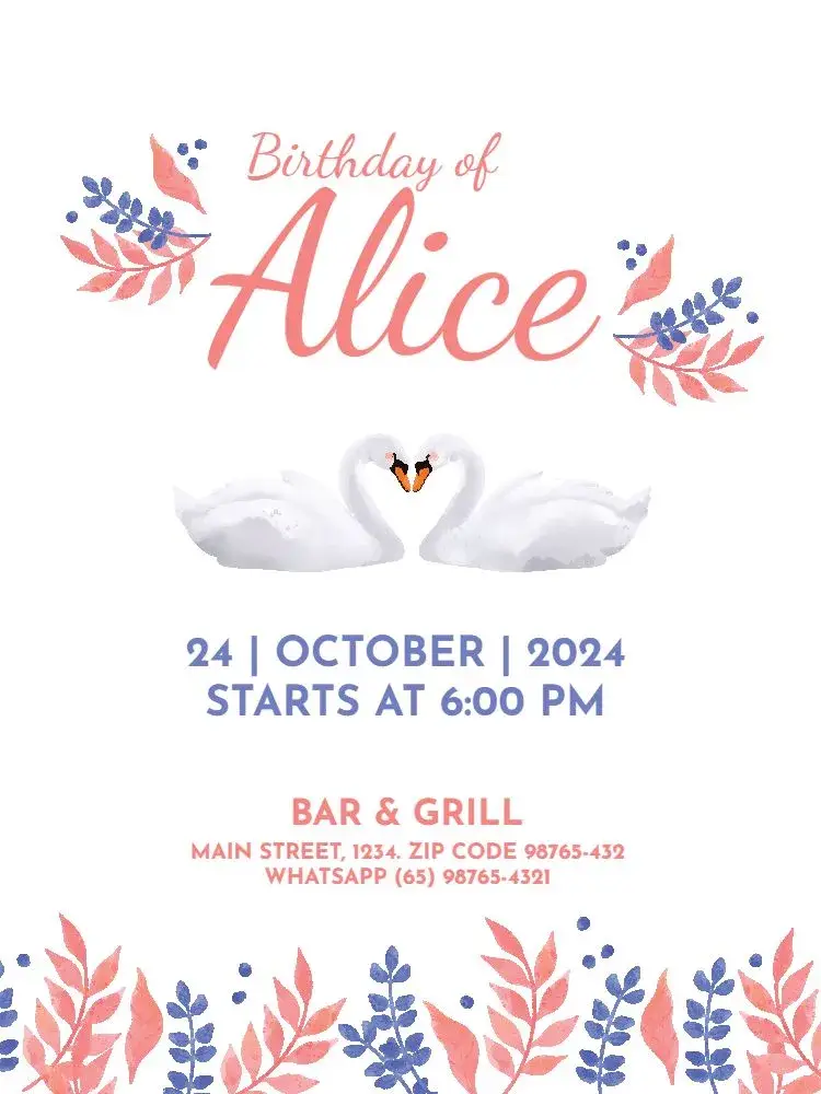 Adult Female Light Swan Floral invitation