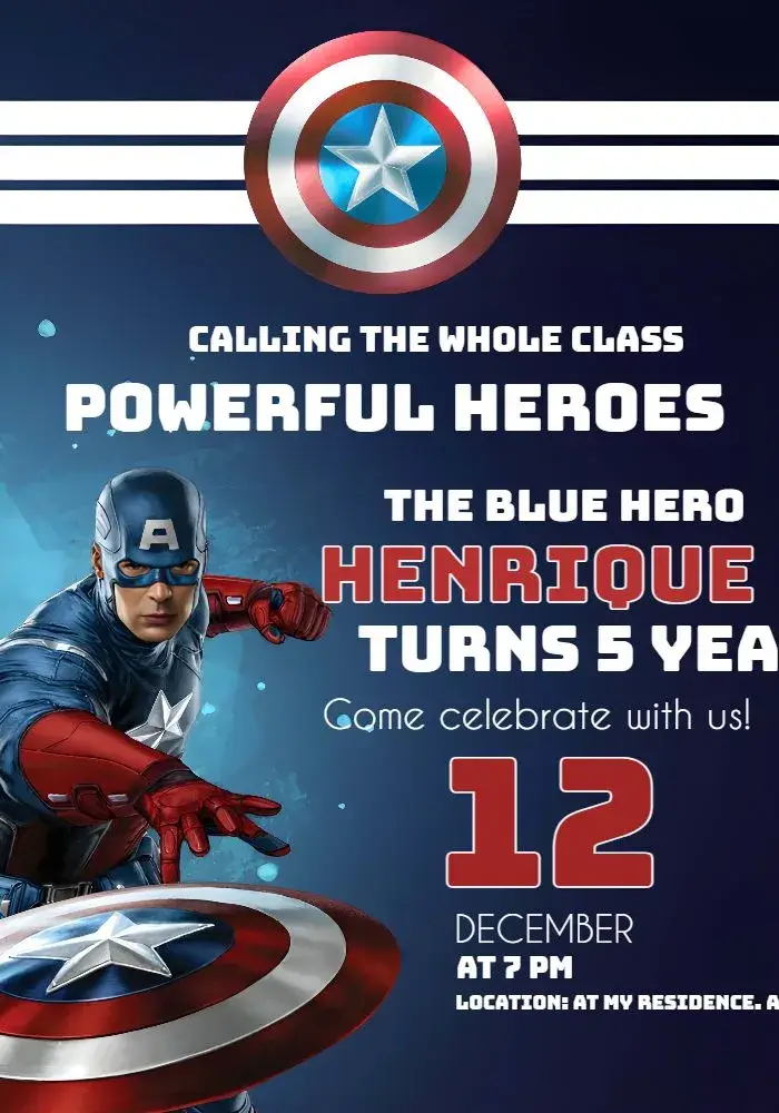 Blue Captain America invitation