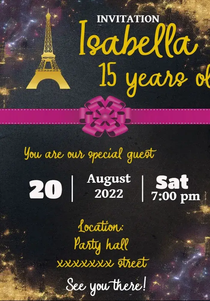 15 Years Paris Black invitation