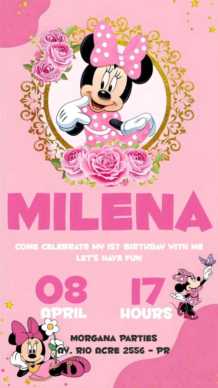 Pink Minnie Mouse Disney invitation
