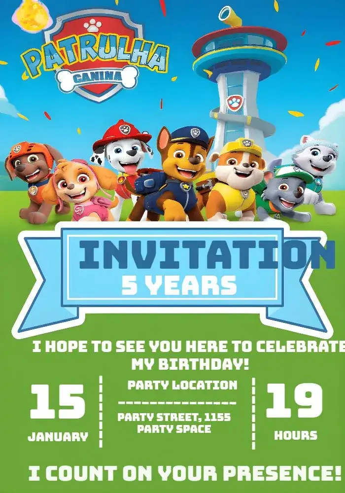 Invitation Paw Patrol Chade – Kids' Birthday Party theme colorful, fun, childish, themed, lively