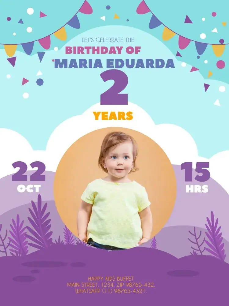Invite 2 Years With Purple Photo editable and customizable