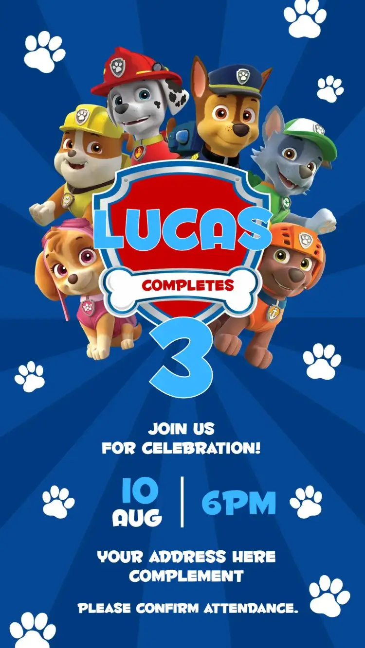 Invitation PAW Patrol – Kids' Birthday Party theme colorful, fun, childish, adventure, animals, themed
