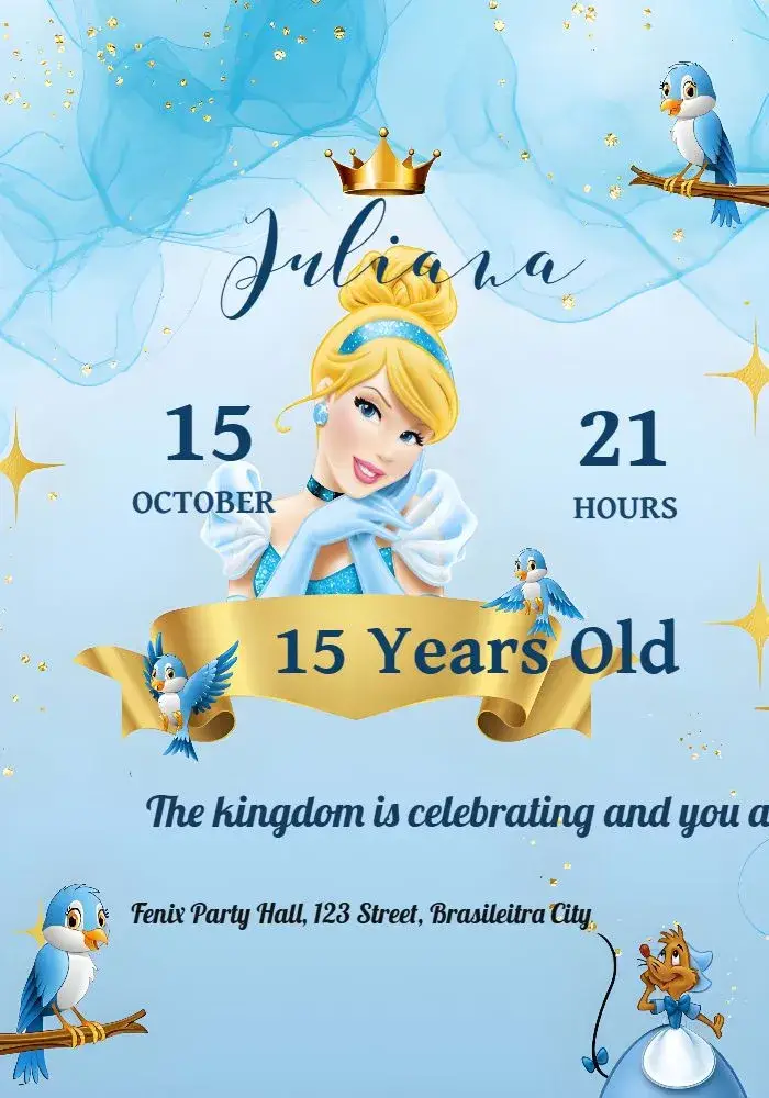 Invite 15 Years Yellow Cinderella editable and customizable