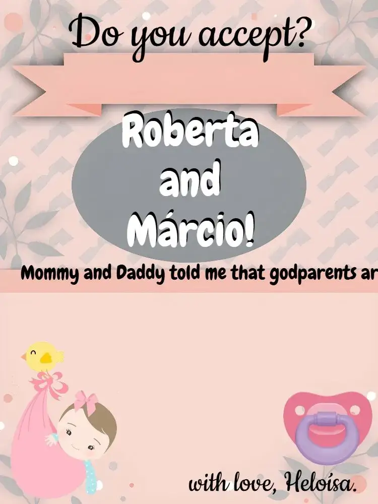 Invitation For Godparents Baptism Girl. – Baptism theme pink, gray, black, childish, delicate